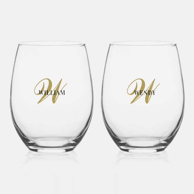 Create Your Own Personalize Monogram Stemless Wine Glass (Front)