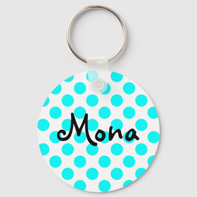 Create Your Own Personalized Aqua Polka Dot Keychain (Front)