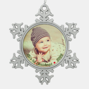 Create Your Own Personalized Baby Photo Christmas  Snowflake Pewter Christmas Ornament