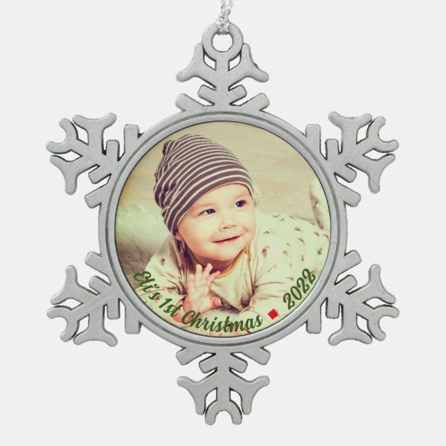 Create Your Own Personalized Baby Photo Christmas  Snowflake Pewter Christmas Ornament (Front)