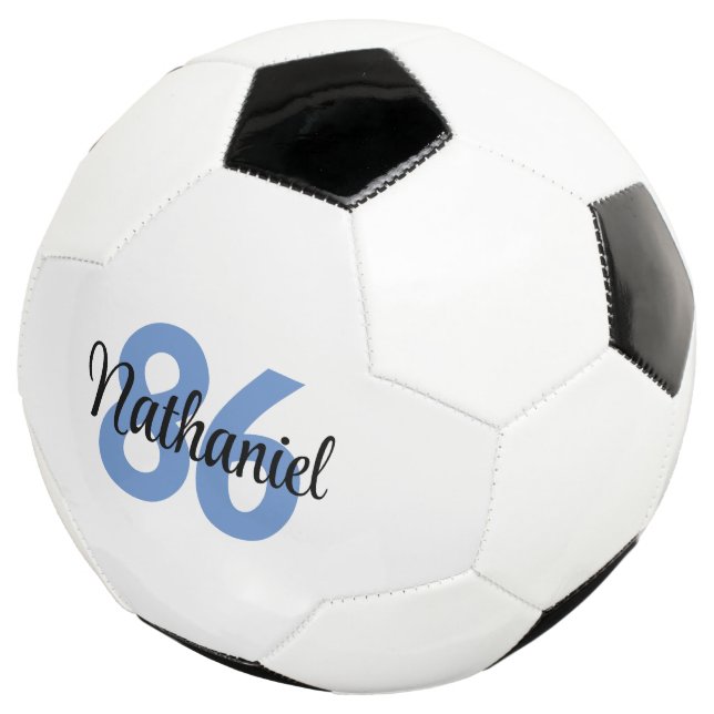Create Your Own Personalized Boy Blue White Soccer Ball (Three Quarter)