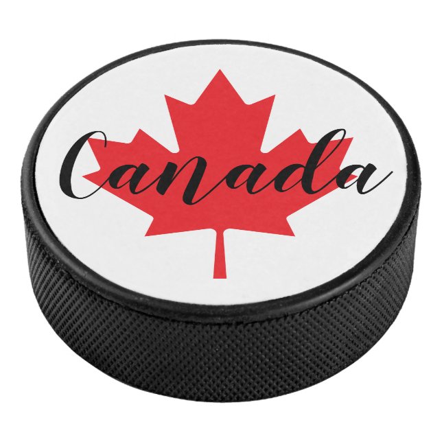 Create Your Own Personalized Canada Red Maple Leaf Hockey Puck (3/4)