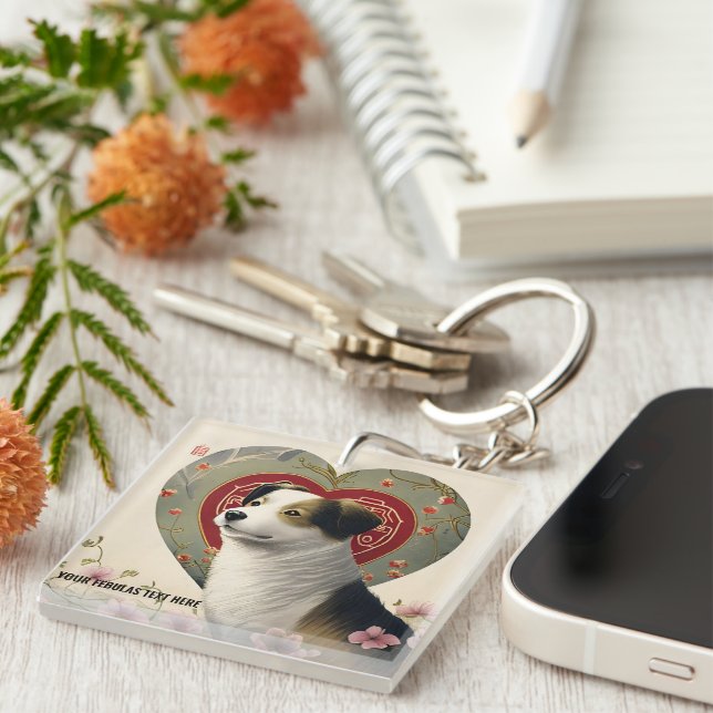 Create Your Own Personalized Custom Pet Photo Text Keychain (Front Right)