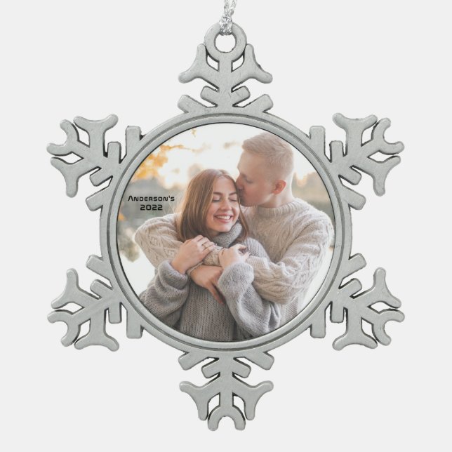 Create Your Own Personalized Family Photo Snowflake Pewter Christmas Ornament (Front)