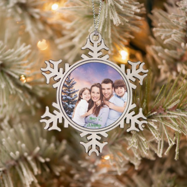 Create Your Own Personalized Family Photo Snowflake Pewter Christmas Ornament (Tree)