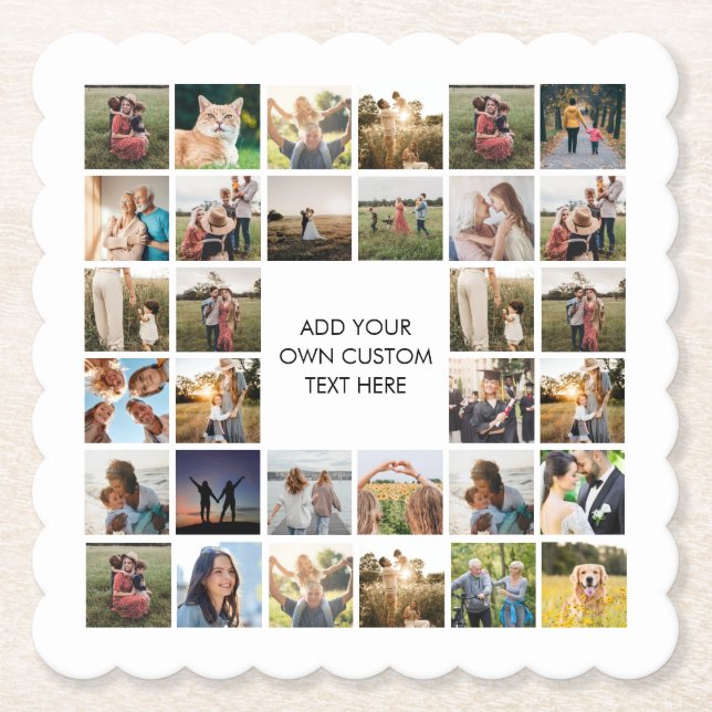 Create Your Own Personalized Photo Collage Paper Coaster (Front)