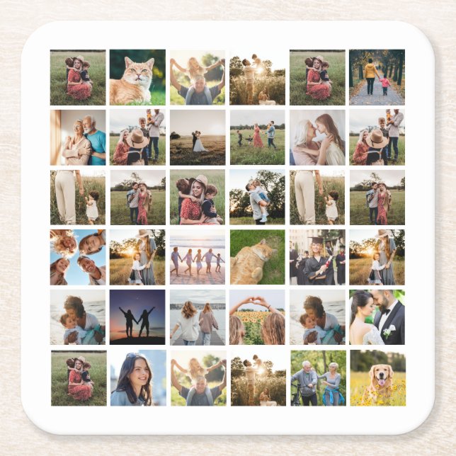 Create Your Own Personalized Photo Collage Square Paper Coaster (Front)