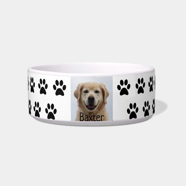 Create Your Own Pet Dog Photo  Paw Print Bowl (Front)