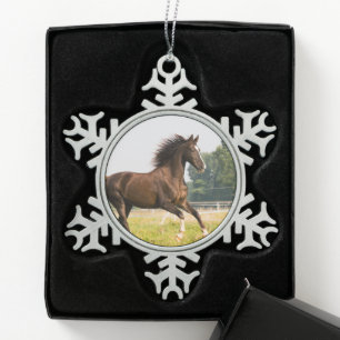Create Your Own Pet Horse Photo Custom Picture Snowflake Pewter Christmas Ornament