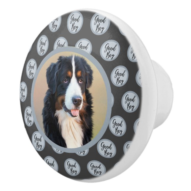 Create Your Own Pet Portrait Photo Modern Gray Ceramic Knob (Right)