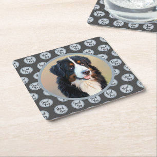 Create Your Own Pet Portrait Photo Modern Grey Square Paper Coaster