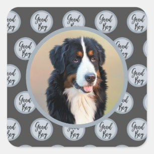 Create Your Own Pet Portrait Photo Modern Grey Square Sticker