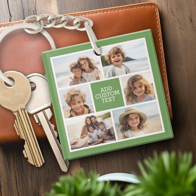 Create Your Own Photo Collage - 6 photos Monogram Keychain (Personalized Keychain with photo collage)