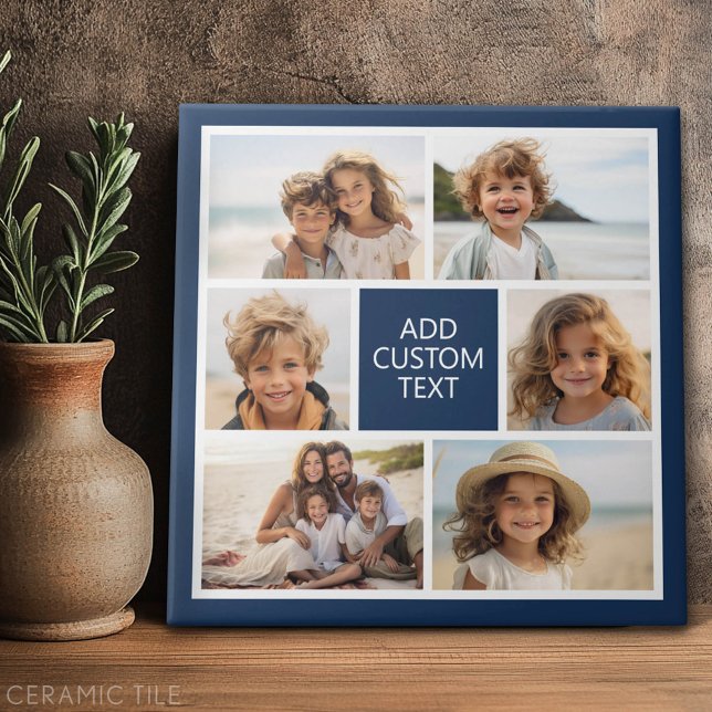 Create Your Own Photo Collage - 6 photos Monogram Tile (Custom Tile)