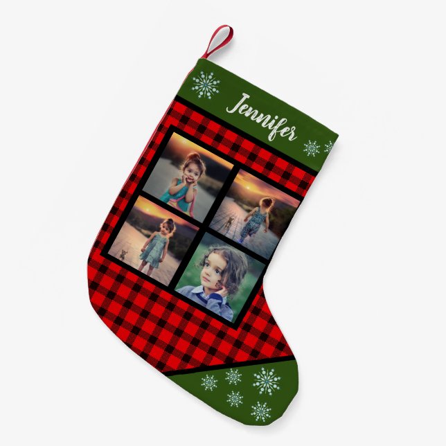 Create your own photo collage buffalo plaid small christmas stocking (Front (Hanging))