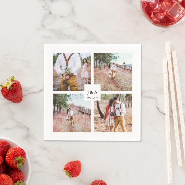 Create your own photo collage elegant wedding napkin (Insitu)
