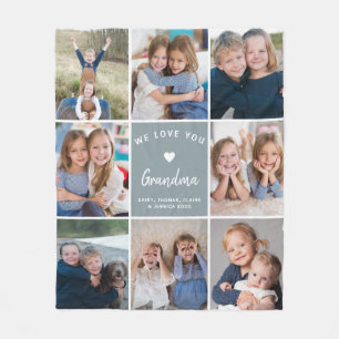Create Your Own Photo Collage Grandma Blue Fleece Blanket