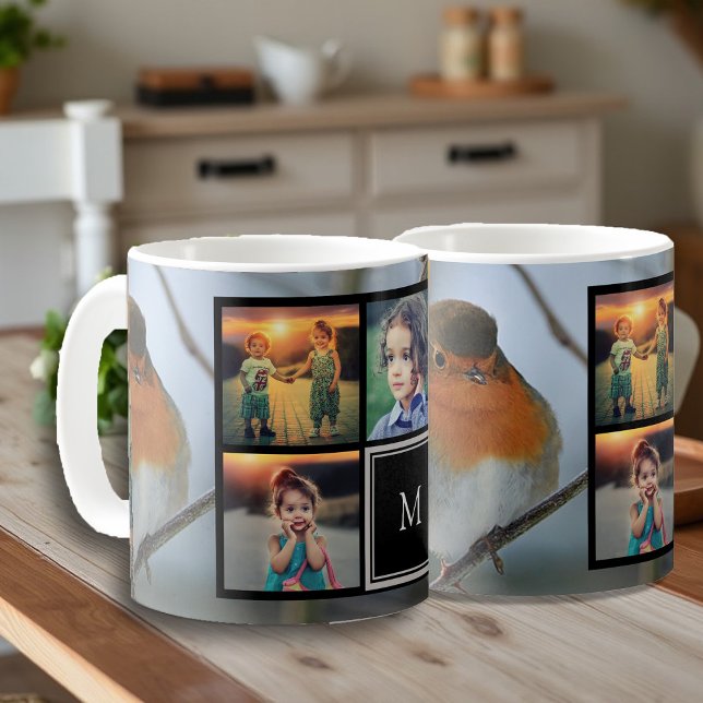 Create your own photo collage monogram robin bird coffee mug (Create your own photo collage monogram robin bird coffee mug.)