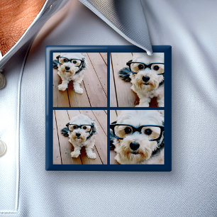 Create Your Own Photo Collage - Navy 4 Pictures 2 Inch Square Button