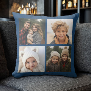 Create Your Own Photo Collage - Navy 4 Pictures Throw Pillow