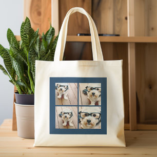 Create Your Own Photo Collage - Navy 4 Pictures Tote Bag