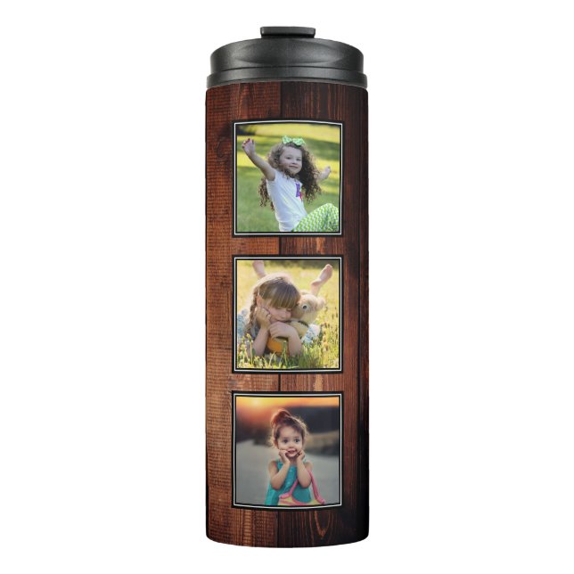 Create your own photo collage on rustic wood thermal tumbler (Front)