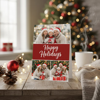Create Your Own Photo Collage Red Background Holiday Card