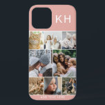 Create Your Own Photo Collage & Text Custom Colour iPhone 12 Case<br><div class="desc">Have fun designing your very own iphone phone case. Featuring a modern instagram photo collage,  initials and space to add your own text. Background is girly pink but can be changed to any colour.</div>