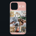 Create Your Own Photo Collage & Text Custom Colour iPhone 12 Case<br><div class="desc">Have fun designing your very own iphone phone case. Featuring a modern instagram photo collage, initials and space to add your own text. Background is girly pink but can be changed to any colour.</div>