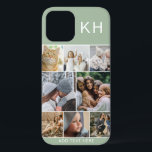 Create Your Own Photo Collage & Text Custom Colour iPhone 12 Case<br><div class="desc">Have fun designing your very own iphone phone case. Featuring a modern instagram photo collage,  initials and space to add your own text. Background is a stylish pastel green but can be changed to any colour.</div>