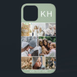Create Your Own Photo Collage & Text Custom Colour iPhone 12 Case<br><div class="desc">Have fun designing your very own iphone phone case. Featuring a modern instagram photo collage, initials and space to add your own text. Background is a stylish pastel green but can be changed to any colour.</div>