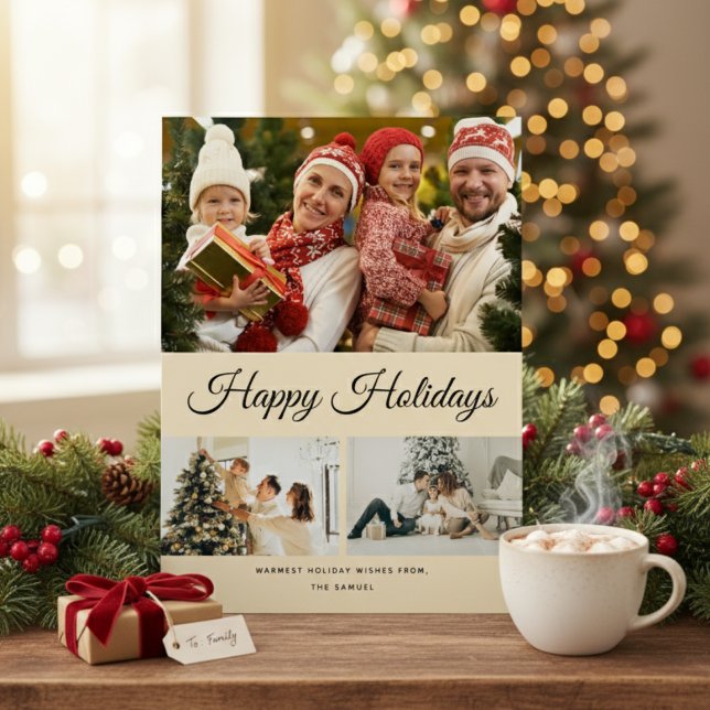 Create Your Own Photo Collage Yellow Background Holiday Card (Creator Uploaded)