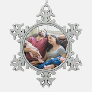 Create Your Own Photo Custom Pic DIY Family  Snowflake Pewter Christmas Ornament