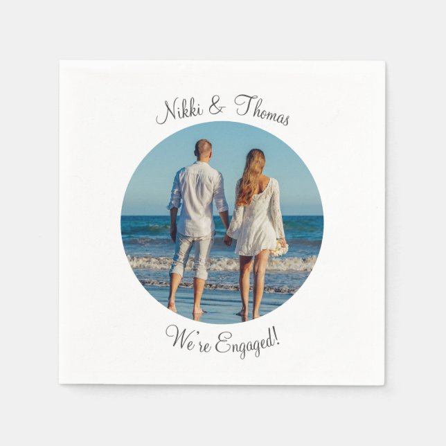 Create Your Own Photo Engagement Name Couple Napkin (Front)