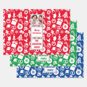 Create Your Own Photo Family Christmas Pattern Wrapping Paper Sheet