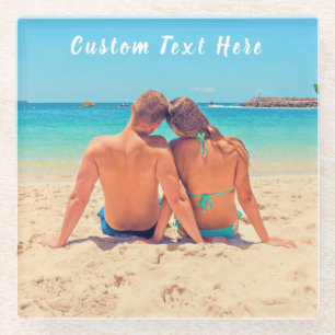 Create Your Own Photo Glass Coaster Custom Text