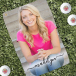 Create Your Own Photo Golf Towel<br><div class="desc">Personalized Photo Golf Towel With Name. This golf towel features your photo printed front and center in a clean round layout, turning a favorite moment into a sweet keepsake she can use every time she’s on the green. A soft white gradient line runs along the bottom behind the name, helping...</div>