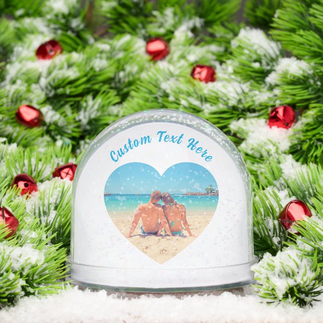 Create Your Own Photo Heart Snow Globe Custom Text (Noël)