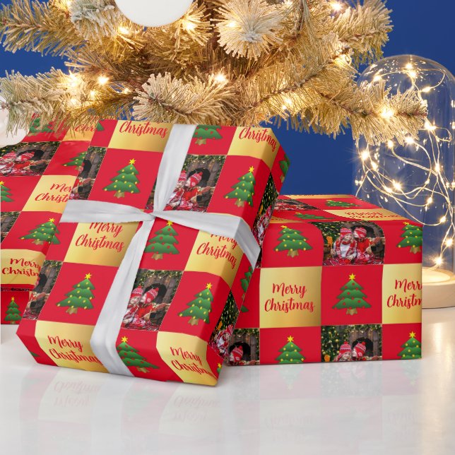 Create your own photo Merry Christmas script Wrapping Paper (Holidays)