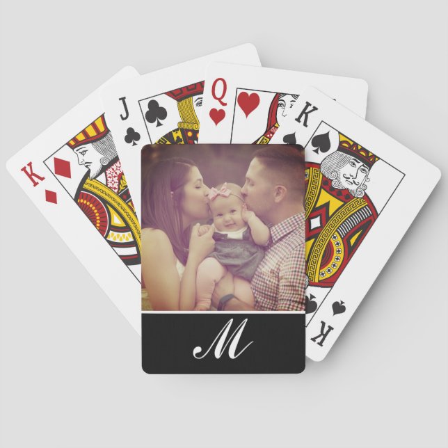 Create Your Own Photo Monogram Initial Black Playing Cards (Back)