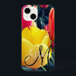 Create Your Own Photo Monogrammed iPhone 14 Case<br><div class="desc">Create your own black and white monogram case. Customize the elegant calligraphy style, size and colour of both the name and initial. Favours or thank you gifts for members of your wedding party. The sample image features red and yellow tulips in my neighbour's rock garden. You can change the vintage...</div>