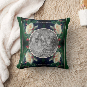 Create Your Own Photo Peach Rose And Buds Frame  Throw Pillow