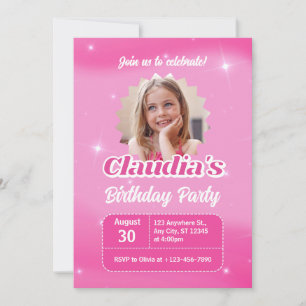 Create your own Photo Pink Girls Birthday Party  Invitation