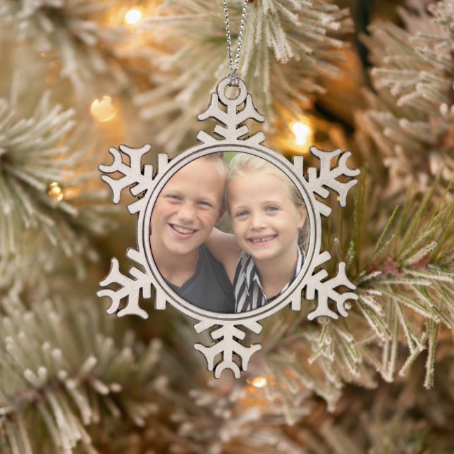 Create Your Own Photo Snowflake Pewter Christmas Ornament (Tree)