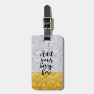 Create Your Own Photo White Marble Gold Luggage Tag