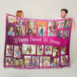 Create Your Own Pink 25 Photo Happy Sweet 16  Fleece Blanket<br><div class="desc">Create your own glittery hot pink "Happy Sweet 16" photo blanket personalized with 25 photos and the guest of honour's name. Contact me for assistance with your customizations or to request additional matching or coordinating Zazzle products</div>