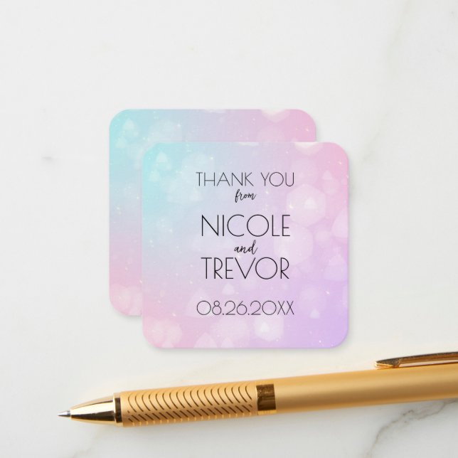 Create Your Own - Pink Blue Bokeh Thank You Enclosure Card (Front/Back In Situ)