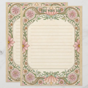 Create Your Own Pink Floral Art Deco Note Paper