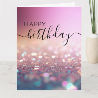 Create Your Own Pink Glitter Happy Birthday Card