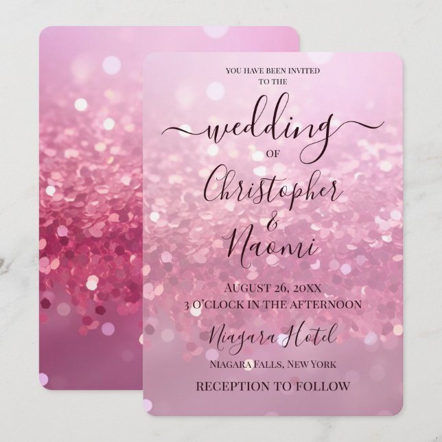 Create Your Own Pink Glitter Invitation (Front/Back)